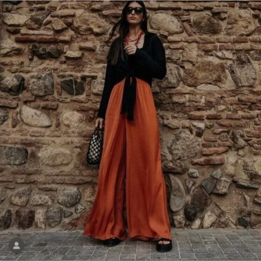 Zara High Rise Silky Wide Leg Cooper Pants Size XS